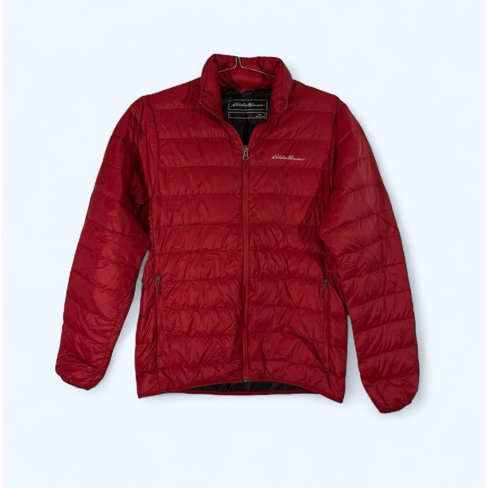 Eddie Bauer Goose Down Puffer Jacket Mens S Red Quilted Lightweight Hiking Camp
